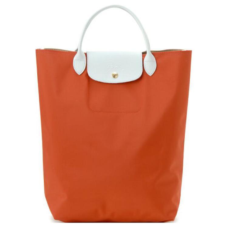 

Longchamp Le Pliage Personalized Minimalist Color Block Short Handle Snap Closure Canvas And Leather Trim Tote Bag Women tote bags Orange 10168091017 Orange