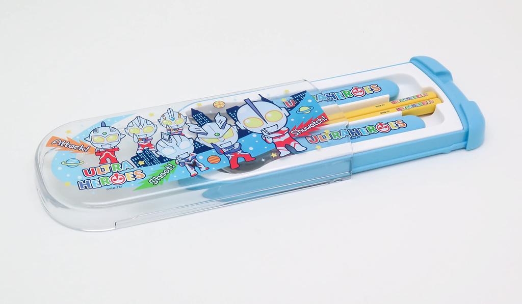 OSK Ultra Heroes Cutlery Made in Sliding Dishwasher Easy to Elementary School Set, Pull-Lid Trio, Chopsticks, Spoon, Fork, Japan, Design, Safe, Use,