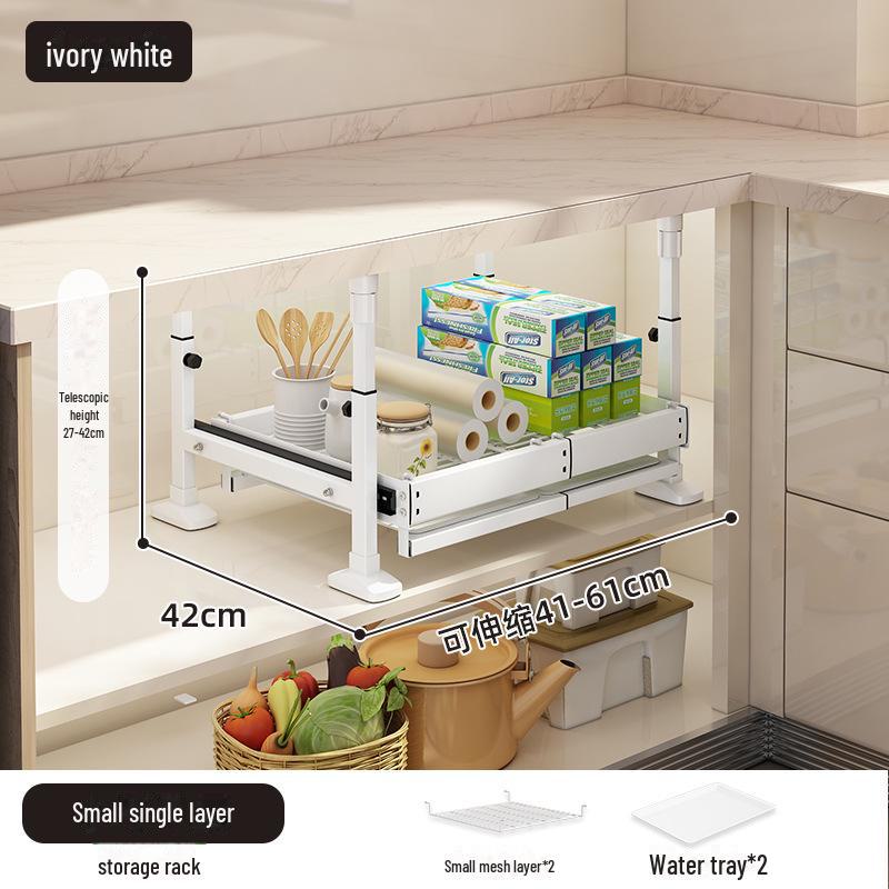 Under-Sink Kitchen Cabinet Storage Rack with Drawer and Tiered Basket