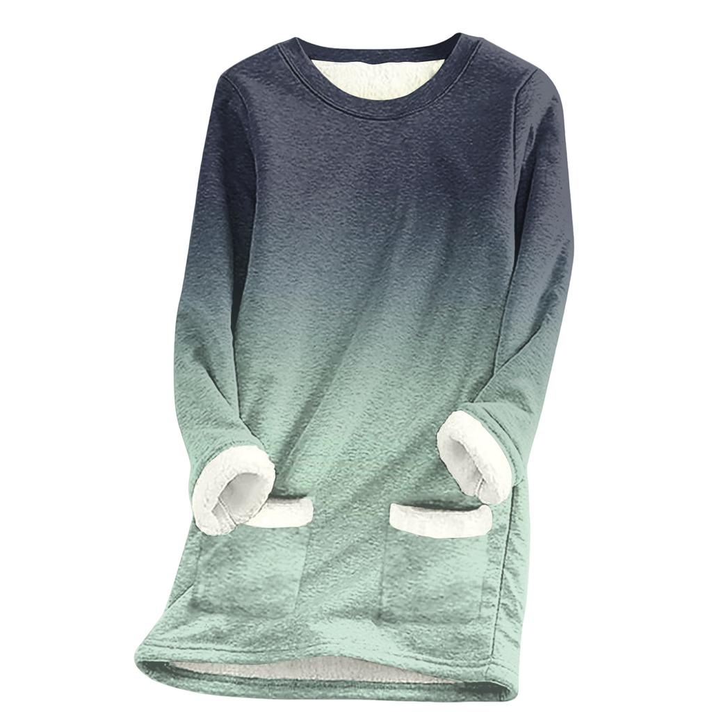 Dámský top s kulatým výstřihem s potiskem, zahuštěný plyšový kašmírový hřejivý dlouhý top