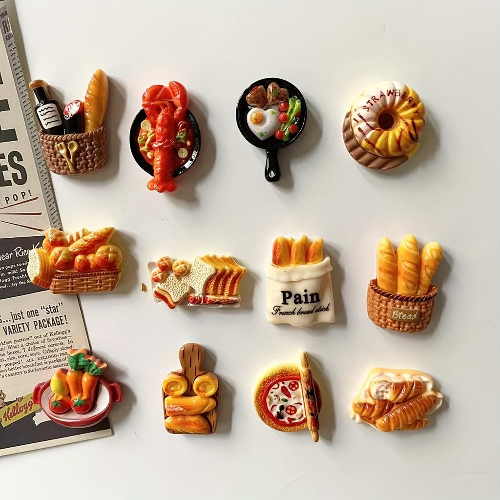 6Pcs/12pcs Miniature Resin Food Refrigerator Magnets Home Decor Magnets Food Magnets Decor Magnets