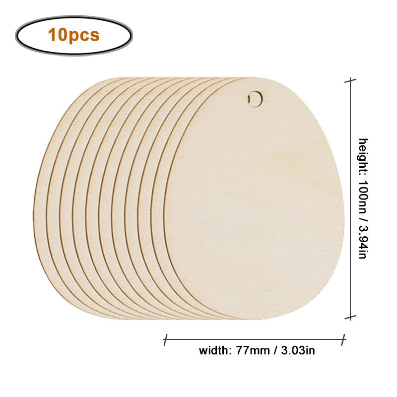 10pcs Easter Egg Unfinished Wood Ornaments Wood Slices DIY Crafts Unfinished Wooden Easter Ornaments with Hemp Rope for Easter