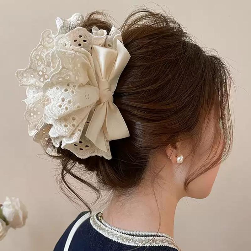 French Temperament Lace Bow Bow Hairpin Shark Clip Women'S Hair Accessory