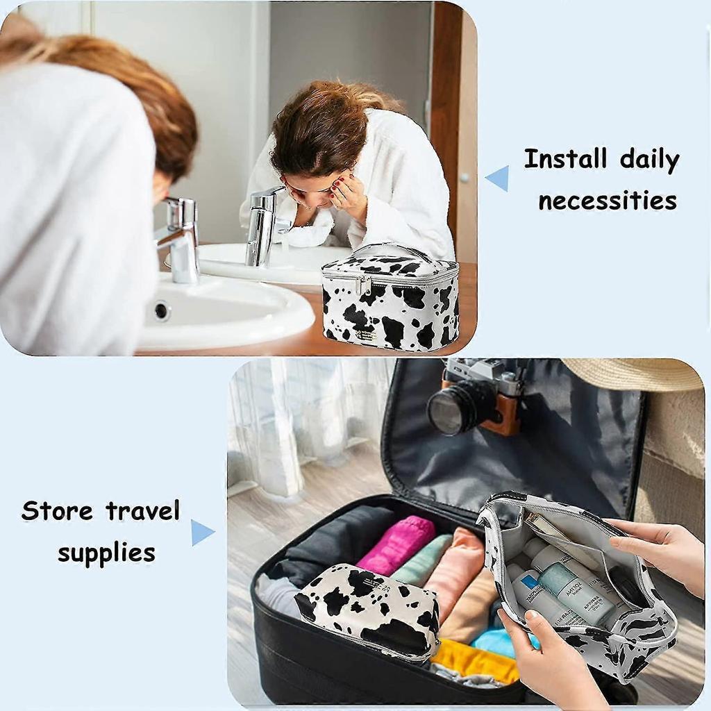 Milk Pattern Toiletry Bags, Makeup Travel Bag, Waterproof Portable Pu Toiletry Bag With Zipper - DD0
