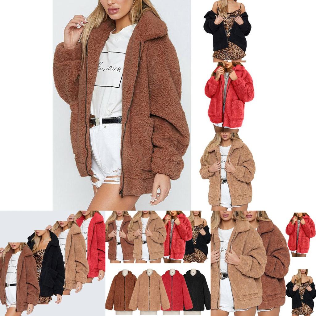 Luxuriöse Damen Dicke Warme Fleecejacke Mantel mit Weichem Flauschigem Kunstfell