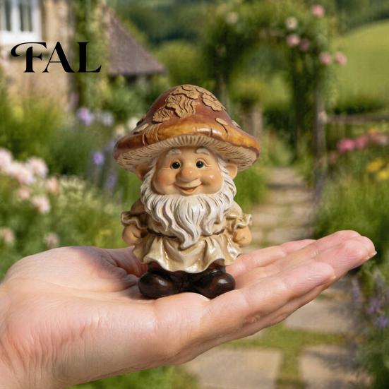Pastoral Style Outdoor Statue Mushroom Cap Gnome Statue, Resin Garden Figurine, Retro Hand Painted Forest Yard Art Cute Sculpture for Patio