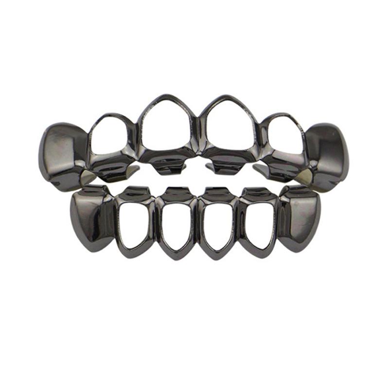 hot! Gold Electroplating Fashionable Hollow-out Teeth Grillz Set Teeth Socket Shiny False Teeth for