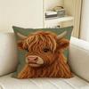 Tier D Flachgedruckter Hochlandrind Kissenbezug Natürliches Leinen Kissenbezug Set All-in-One Dekoration für Sofa Schlafzimmer Stuhl