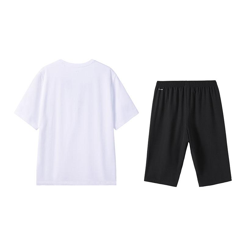 Li-Ning Summer Short Sleeve T-Shirt Comfortable Casual Three-Quarter Pants Sports Set Men Sets White Black W843-4+W025-1