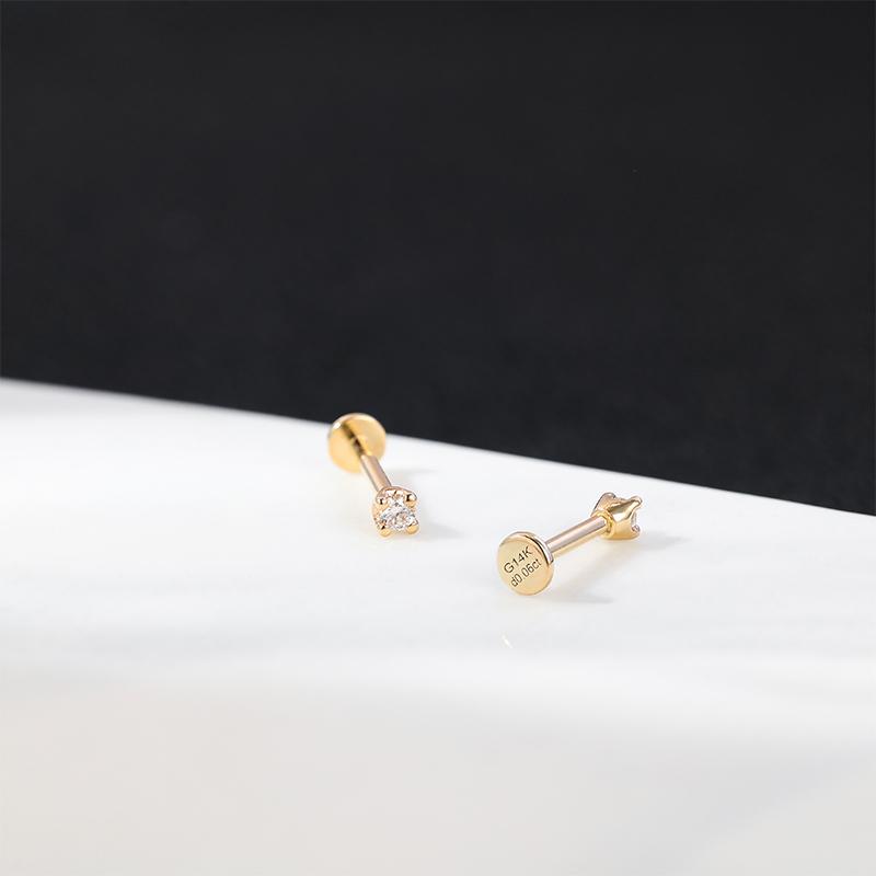 14K Solid Gold Stud Earrings Real Gold Filled Flat Back Thread Threadless Labret Lip Cartilage Piercing Jewelry