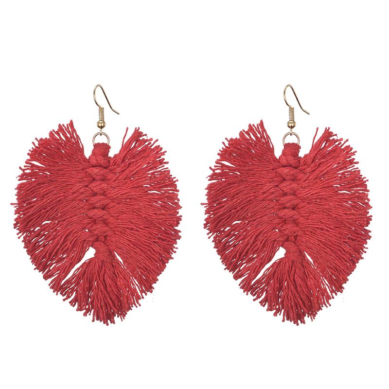 

New Tassel Earings for Women 2021 Fashion Handmade Weave Zircon Macrame Leaf Fringed Bohemian Dangle Drop Earrings Party Gifts красный