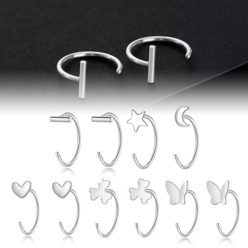 Earrings Silver Women Heart Flower Star Moon Butterfly Shape Decoration Stud