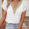 Summer New V-Neck Petal Sleeve Short Sleeve Solid Top