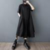 Short Sleeve Plus Size Black Cotton Mesh Vintage New In Dresses for Women Casual Loose Long Summer Shirt Dress