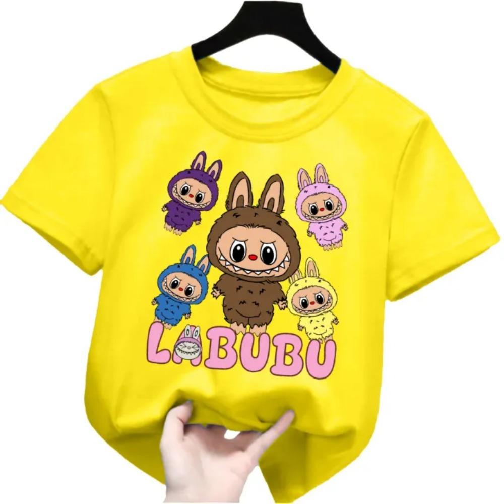 2025 New Labubu Printed Children's T-shirt LABUBU Pattern Girls Round Neck Short Sleeve Fashion Versatile Clothing