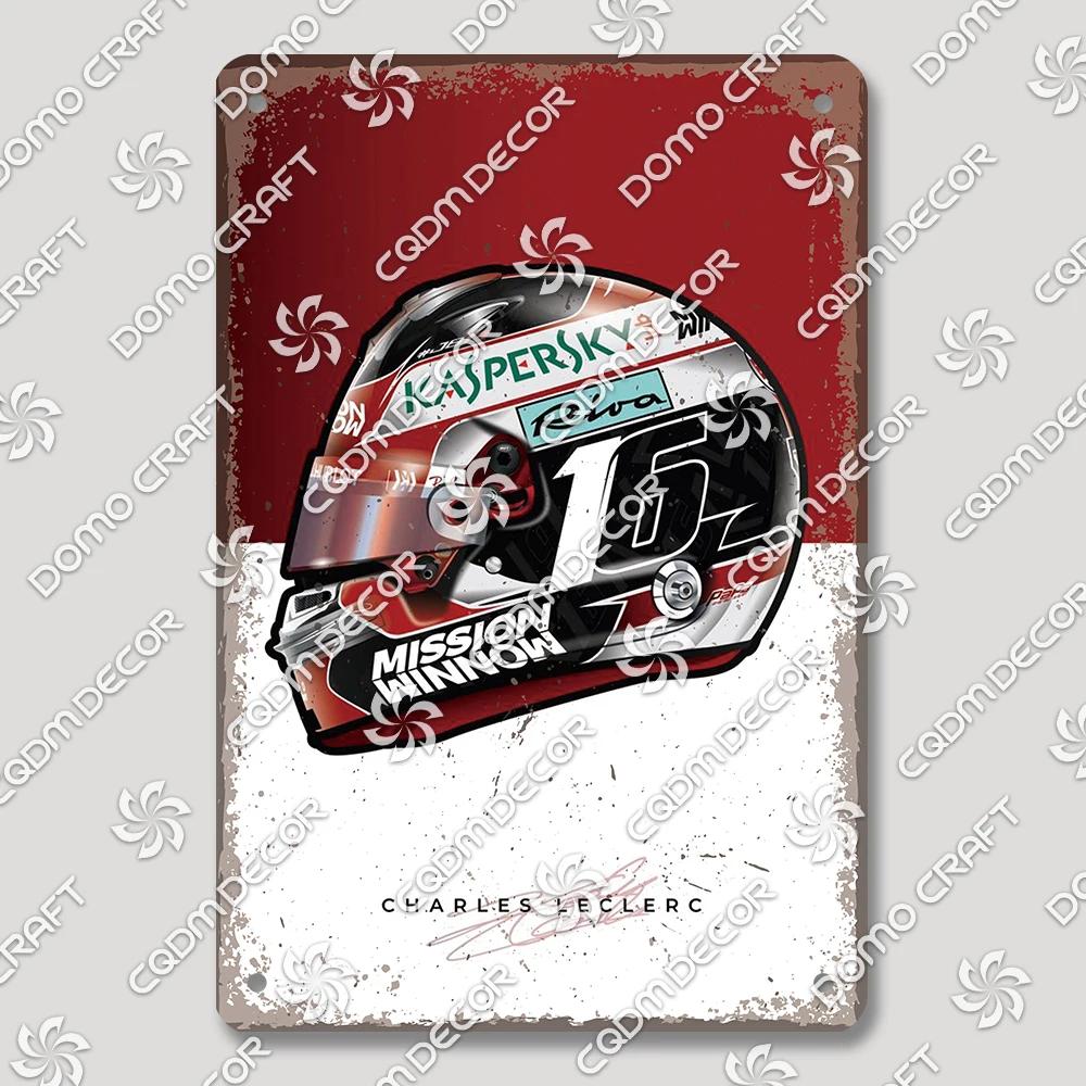 Vintage F Racer Helmet Metal Tin Sign Wall Art Decor  Sport Car Helmets Poster Plaque for Garage Racing Club Bar Pub Home