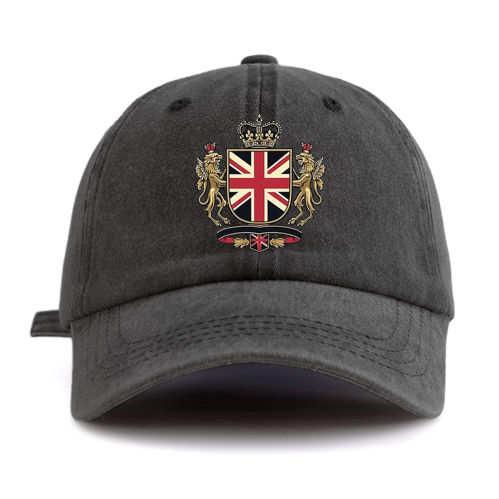 1pc UK Print Washed Baseball Cap for Adults,Minimalist Retro Style Casual Soft Adjustable Dad Hat, Perfect As Gift