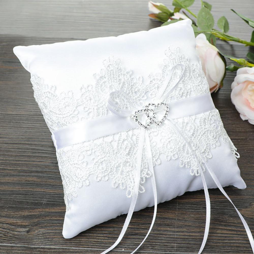 Embroidery Ring Bearer Pillow White Wedding Ring Pillow  Wedding Ceremony Accessory