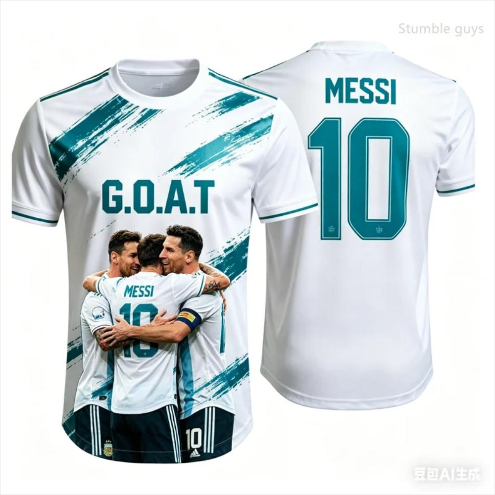 Camisa de Futebol Manga Curta Assinada Conjuntamente Edição Especial Messi Uniforme de Treino de Futebol Camisa Respirável Camisetas Familiares para Crianças