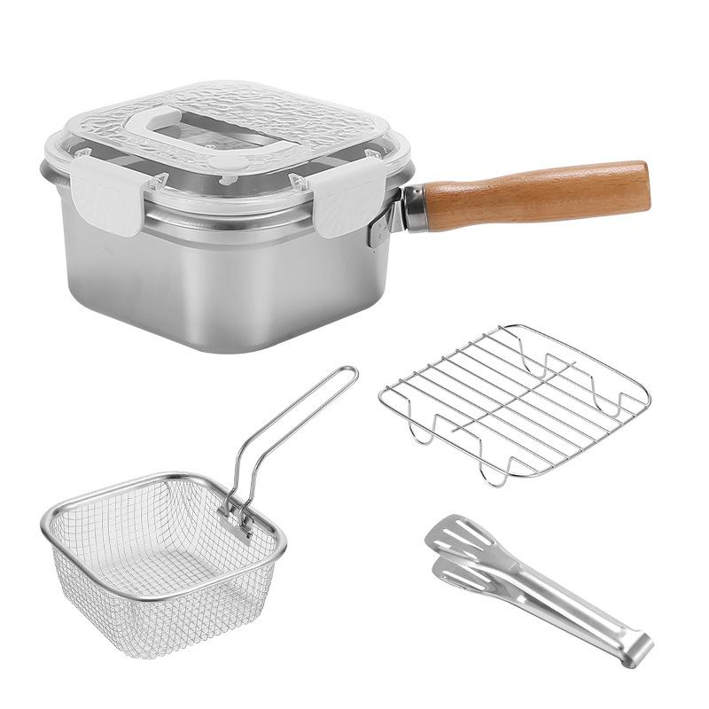 Multi-functional Stainless Steel Square Cookware Serving As Deep Fryer,milk Steamer,noodle Pot Outdoor Portable Food Container
