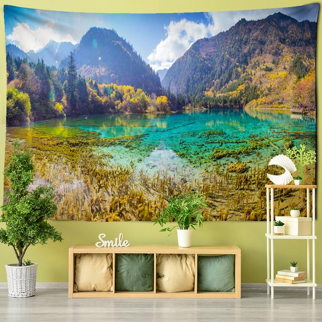 Sníh Hora Příroda Scenérie Tapiserie Tapiserie na stěnu River Hippie Matrace Bohémská ložnice Obývací pokoj Domov Tapiserie na stěnu