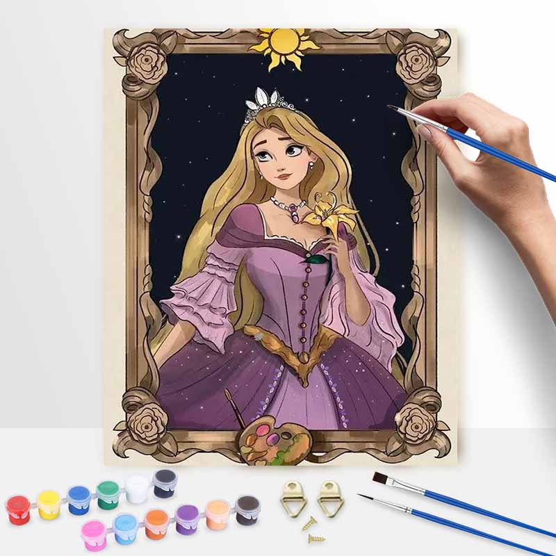 Disney Oil Painting Kit Home Bedroom Wall Decor Handmade Gift, Rapunzel Princess Painting By Numbers Kits For Adults Easy Beginners