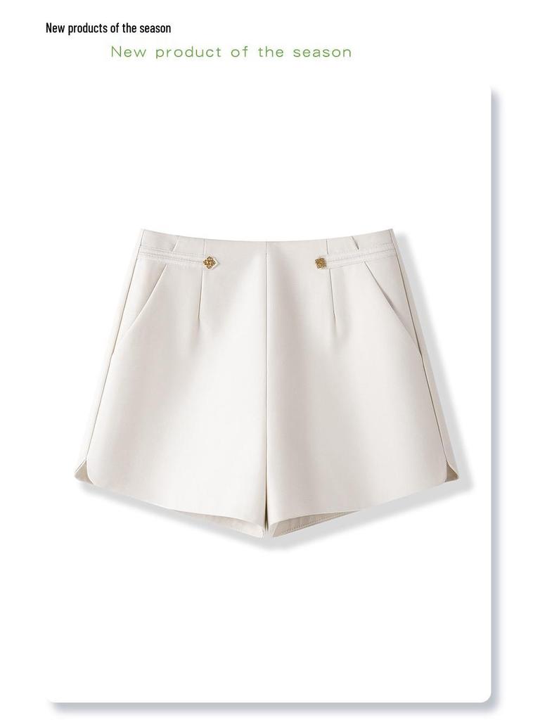 Women's Wide-Leg A-Line High-Waisted White Suit Shorts - Spring 2025 Collection