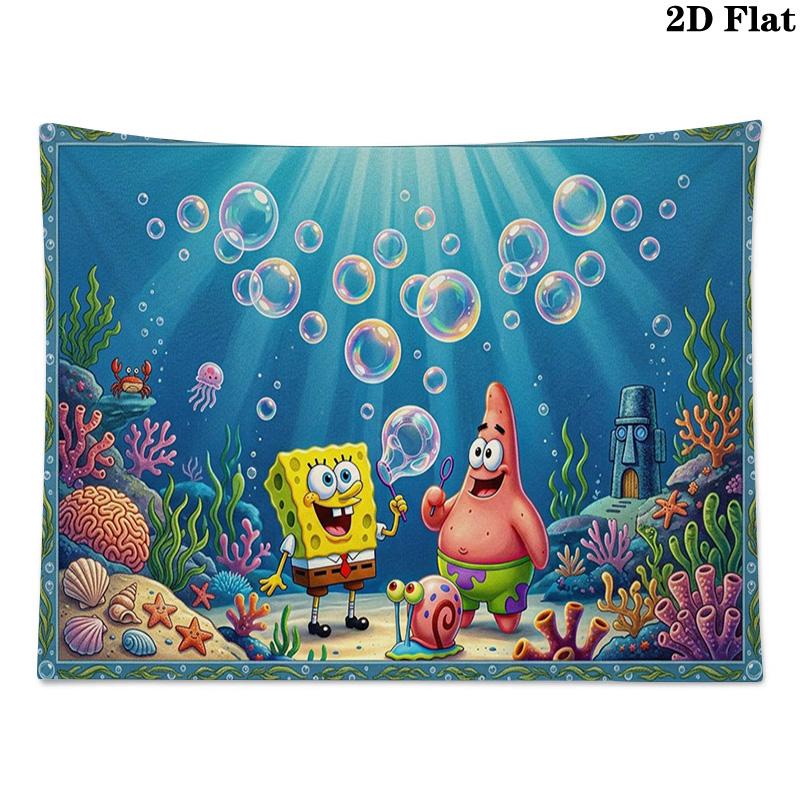 Yellow Sponge Cartoon Wall Tapestry Aesthetic Wall Hanging Printed Fabric Blanket Decorative Tapestries for Bedroom Living Room Home Decor