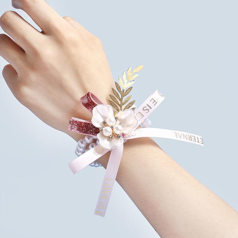 Korean Style Bridesmaid & Bride Wrist Corsage: Simple Sisterhood Hand Flower Ring for Weddings & Celebrations