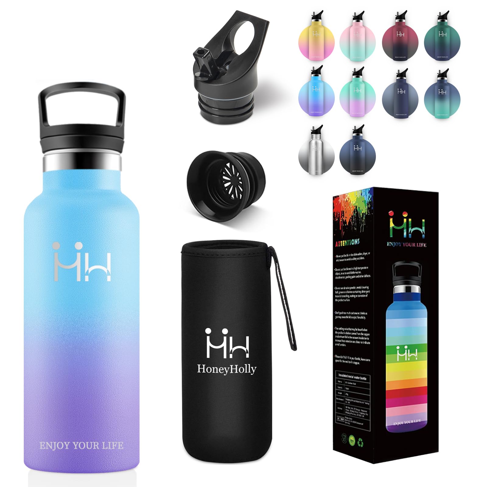 

YANGYAO 500ML Vacuum Insulated Water Bottle, Insulated with Double Wall, Wide Mouth, Stainless Steel Straw, Carbonated Drinks Compatible, Suitable