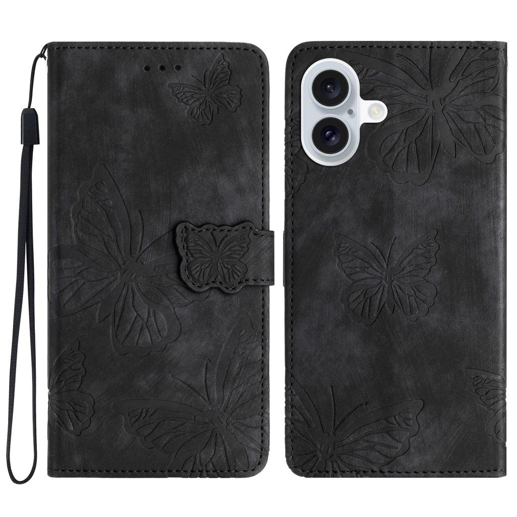 For iPhone 16 Plus Case Butterfly Flip Stand PU Leather Phone Cover
