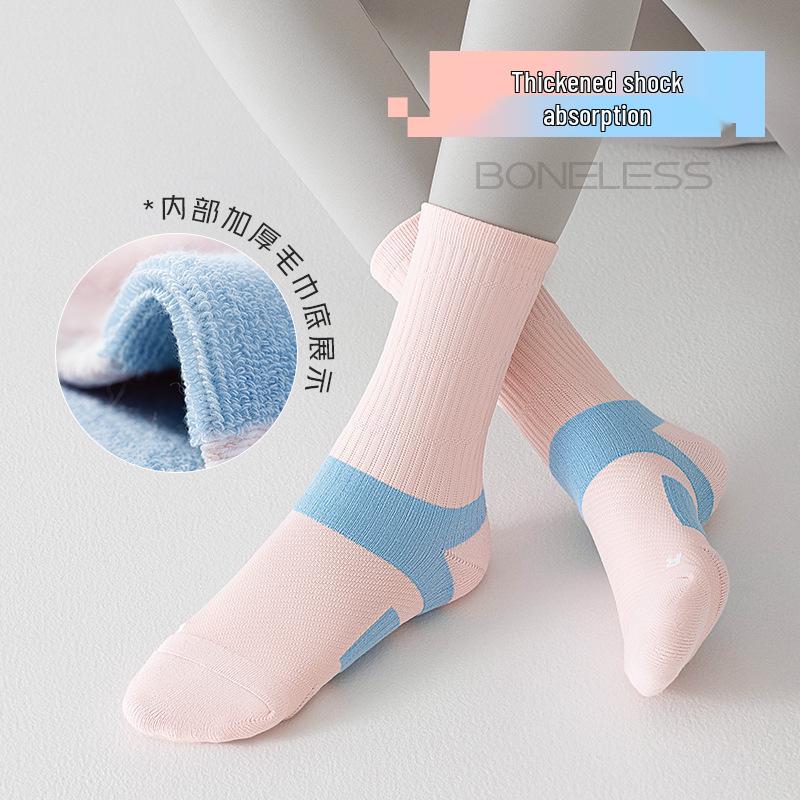 Women's Mid-Calf Terry Sports Socks - Sweat & Shock-Absorbent, Ideal for Spring & Autumn Running and Badminton