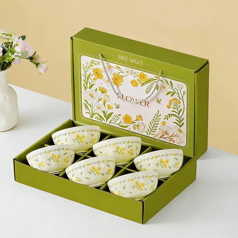 Ceramic Tableware Set with Bowls, Chopsticks & Spoons - Gift Box for Housewarming & Events