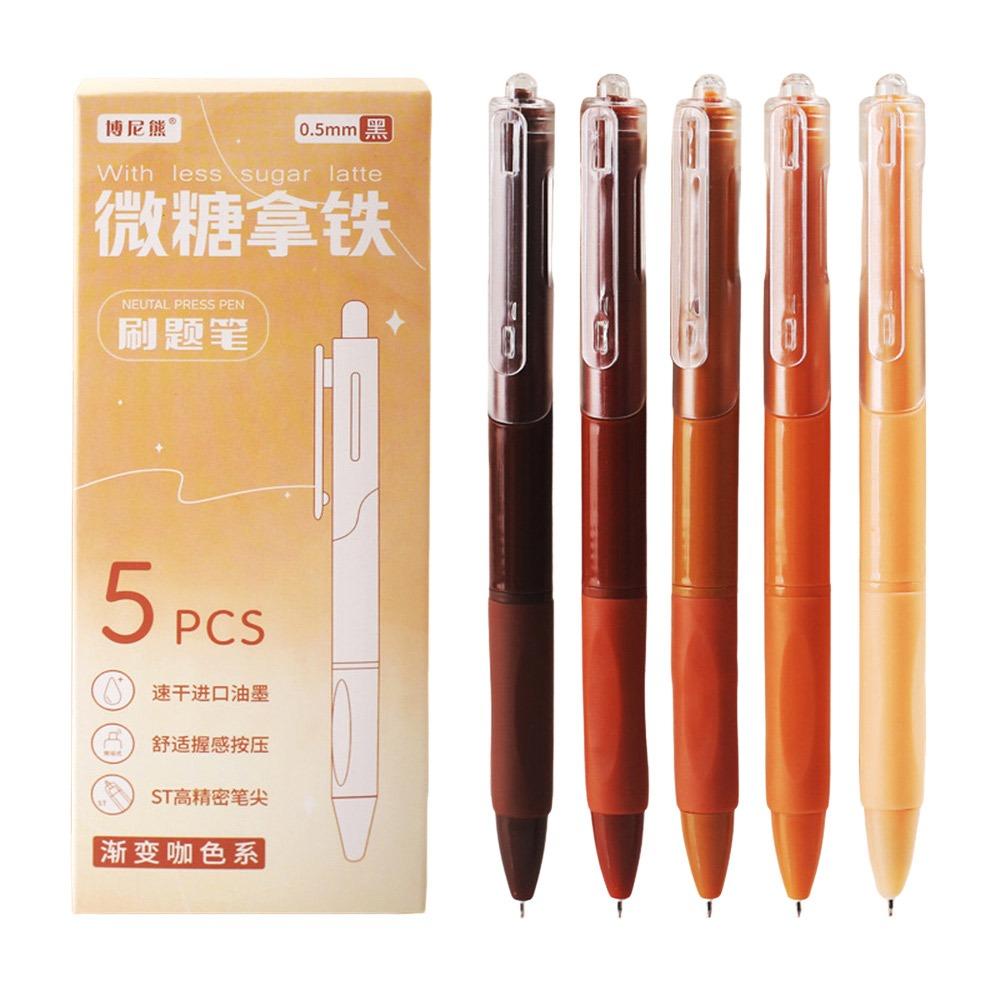 

5PCS New Soft Grip Gel Pen 0.5mm Quick Drying Black Pen Ballpoint Pen Writing Tool кофейный