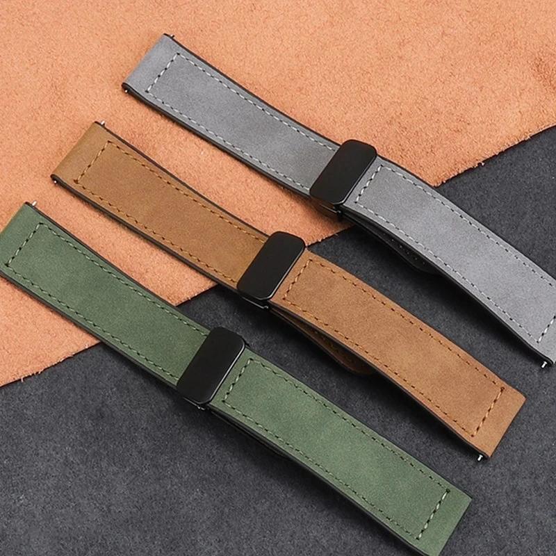 22mm 20mm Leather+Silicone Strap for Garmin Forerunner 55 165 265 965 Magnetic Bracelet Band Garmin Vivoactive 6/5 Venu 3/2 Belt