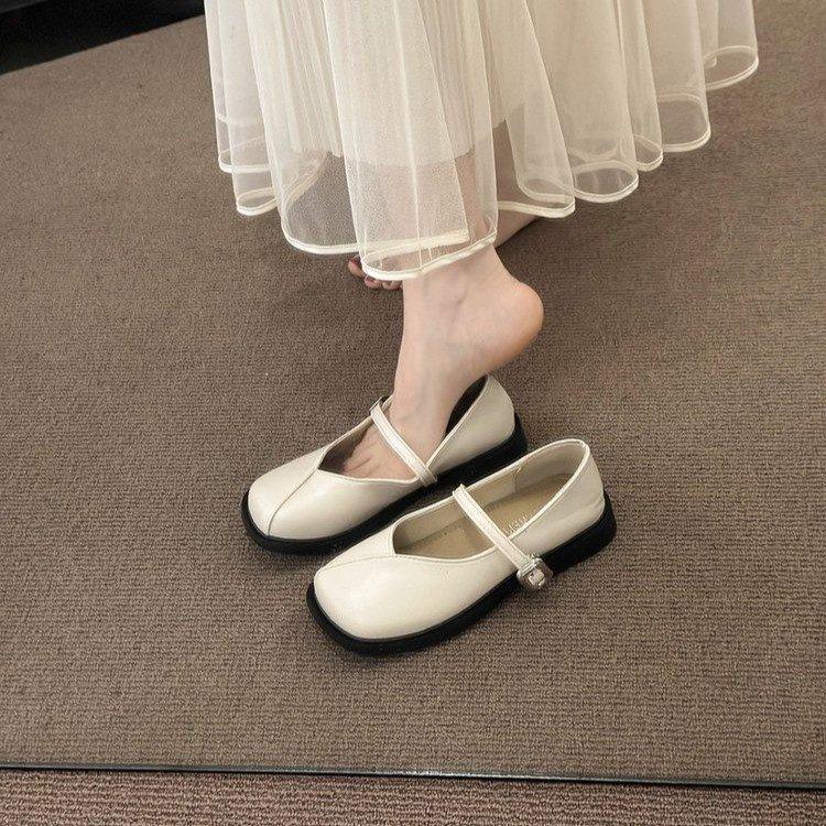 French Small Leather Shoes Women's 2025 New Autumn with Skirt Mary Jane Women's Shoes Evening Flat-bottomed Love Shallow Mouth Single Shoes