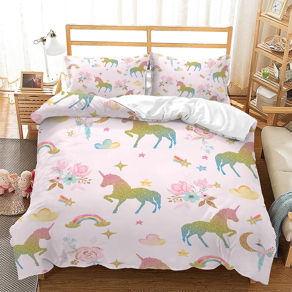 Tier-Thema Bettbezug-Set Quallen Meerjungfrau Cartoon-Muster Kawaii Bettwäscheset King Twin Full Size Polyester Bettdeckenbezug