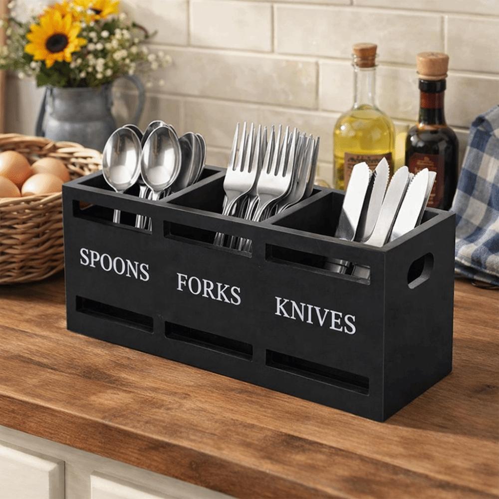 Rectangular Kitchen Utensil Holder 3 Compartment Cutlery Storage Rack  Kitchen Countertop
