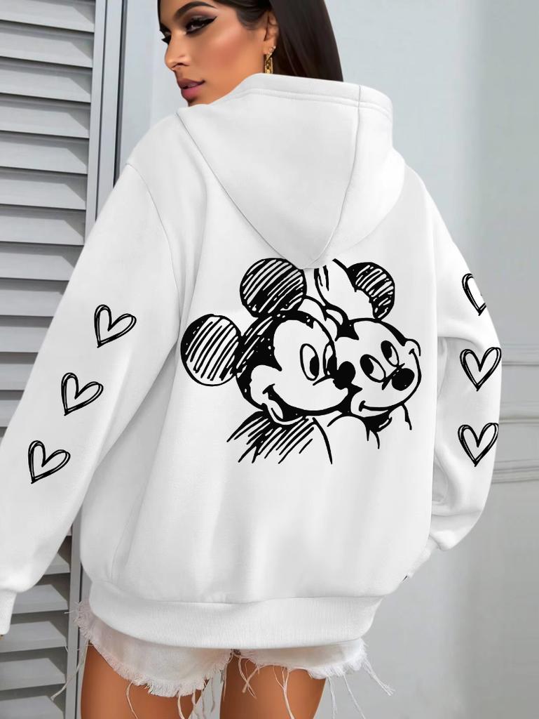 Disney Simple Hoodie - Mickey Minnie Mouse Cartoon Design Fall Ladies Pullover Casual Casual Hoodie Cartoon Graphic Hoodie