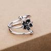 Open Ring S925 Silver Plated Black Flower Adjustable Romantic Love Ring Creative Gift for Women Students