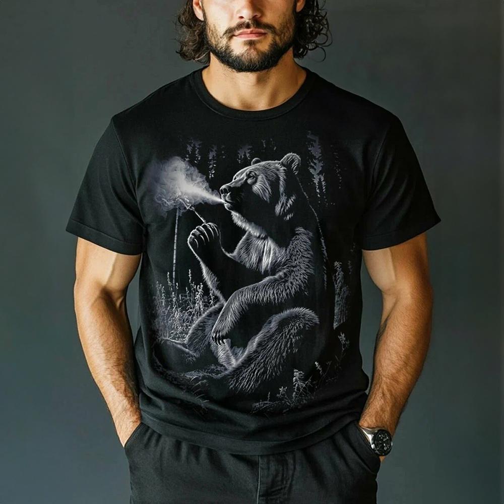 

Винтажная футболка для мужчин с принтом животного медведя, футболки с коротким рукавом, летняя новая повседневная уличная одежда, оверсайз, мужская одежда, топы 5XL