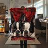 Boston Terrier and Roses Pattern Flannel Blanket, High Quality Comfortable for All Seasons, Home Decor, Warmth and Comfort, Perfect for Gifts.