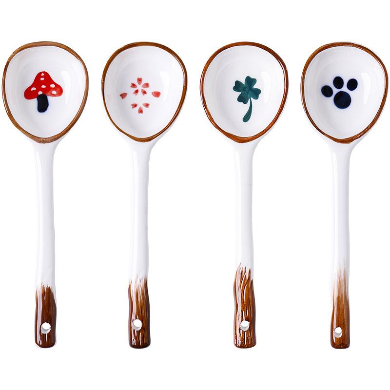 Japońska stylowa ceramiczna łyżka o wysokiej wartości, domowa, z długim uchwytem, łyżka do zupy, łyżka deserowa