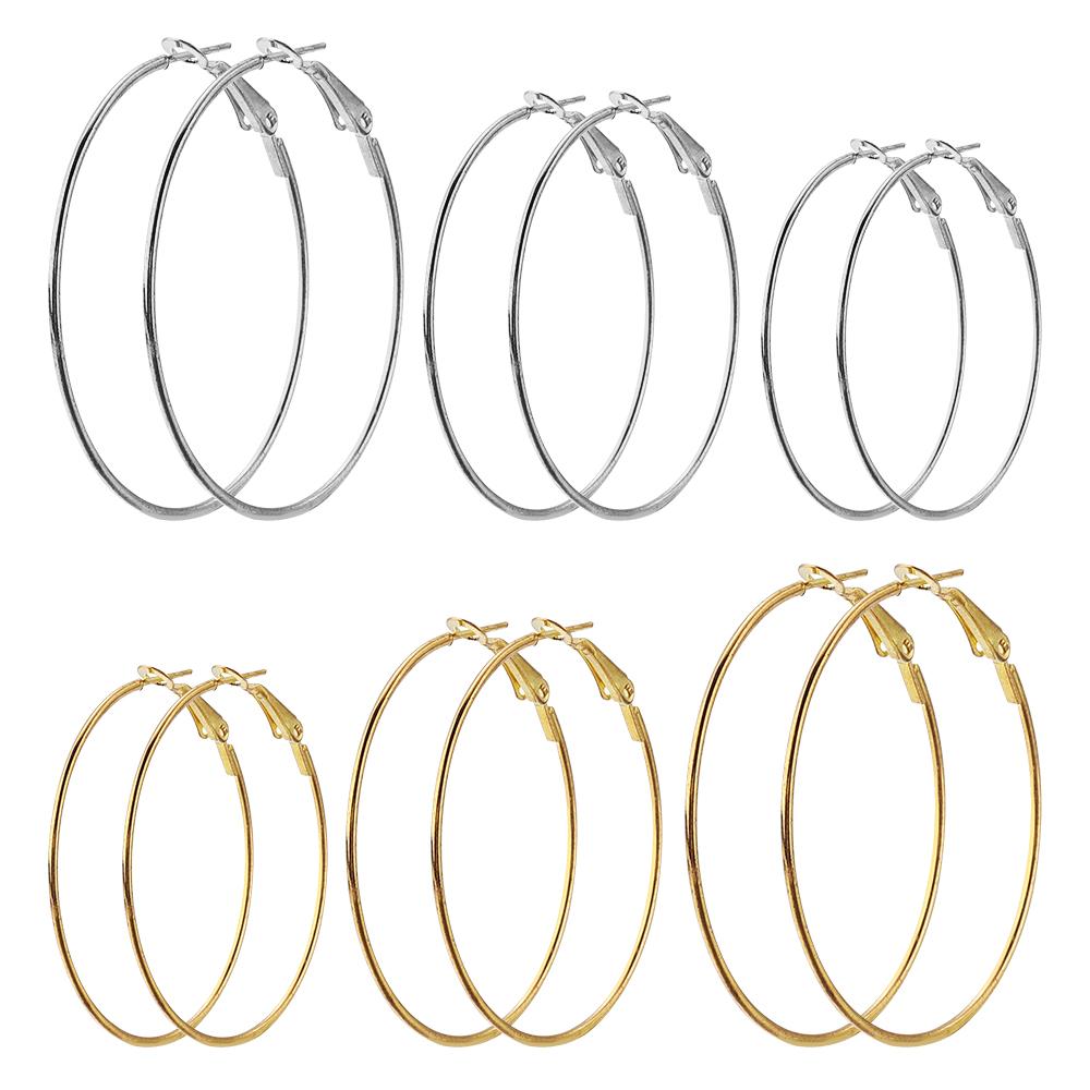 SAUVOO 3 Pairs/Set Metal Hoop Earrings Set 20/30/40mm Big Round Circle Earrings For Women Gold Silver Plated Fashion Jewelry