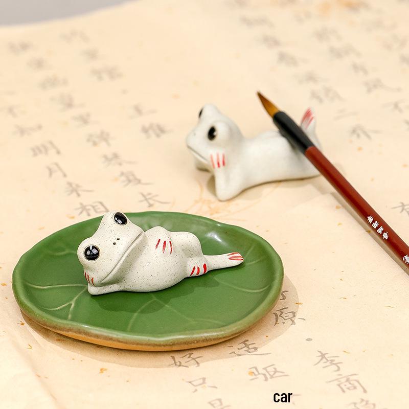 Ceramic Frog Calligraphy Pen Holder and Paperweight Set