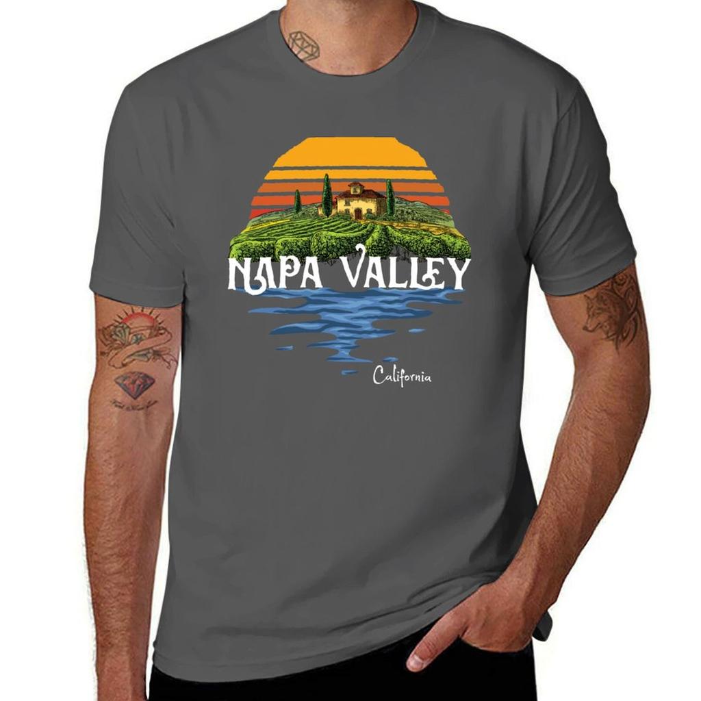 Vintage Napa Valley Winery California Souvenir Tshirt Art Pattern Printed Casual Top Tshirt