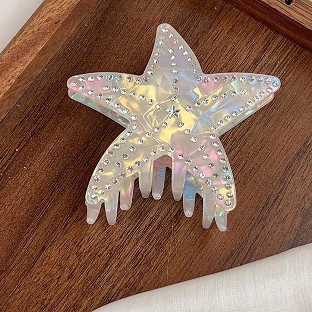 Headwear Starfish Hair Claw Rhinestone-inlay Acetic Acid Hair Claw Colorful White Shark Clip Women