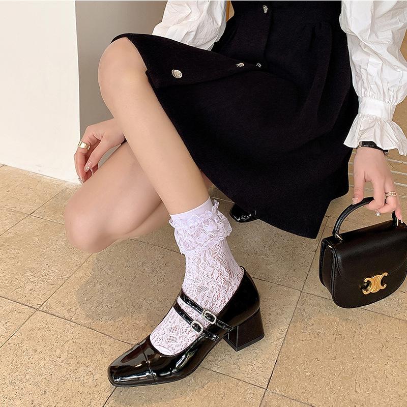 2025 New Women's Shoes Luxury Square Toe Ladies Mary Jane Shoes High Quality Double Buckle High Heel Fashion Women Ballet Shoes