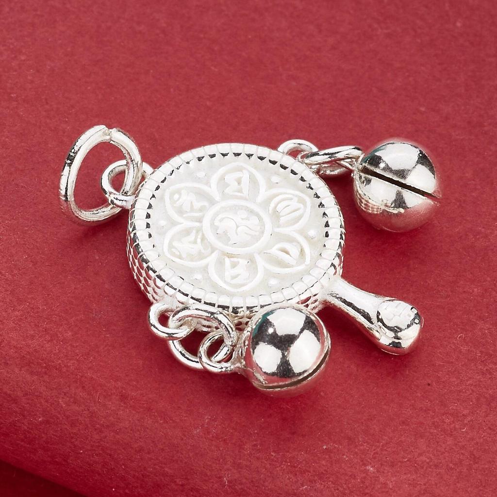 S925 Sterling Silver Six-Character Mantra Fu Pendant & Rattle for DIY Beading, Weaving Rope Bracelet or Necklace