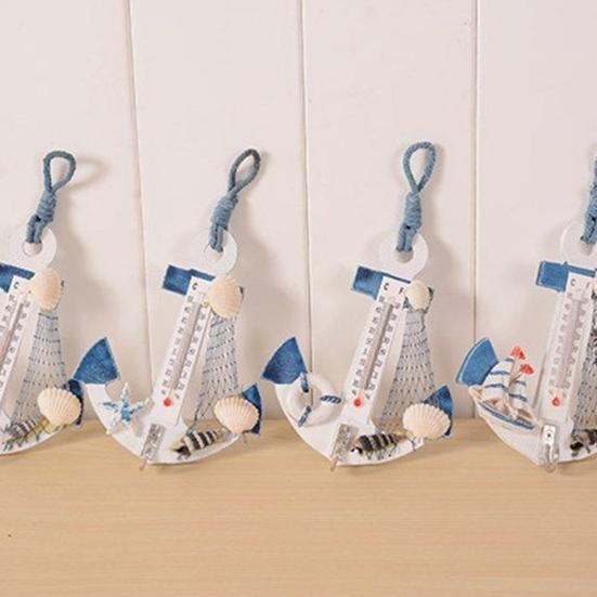 Hanging Hook Wood Boat Kelleg Thermometer Beach Shells Nautical Wall Home Door Decor